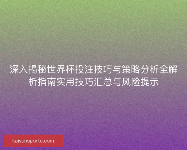 深入揭秘世界杯投注技巧与策略分析全解析指南实用技巧汇总与风险提示